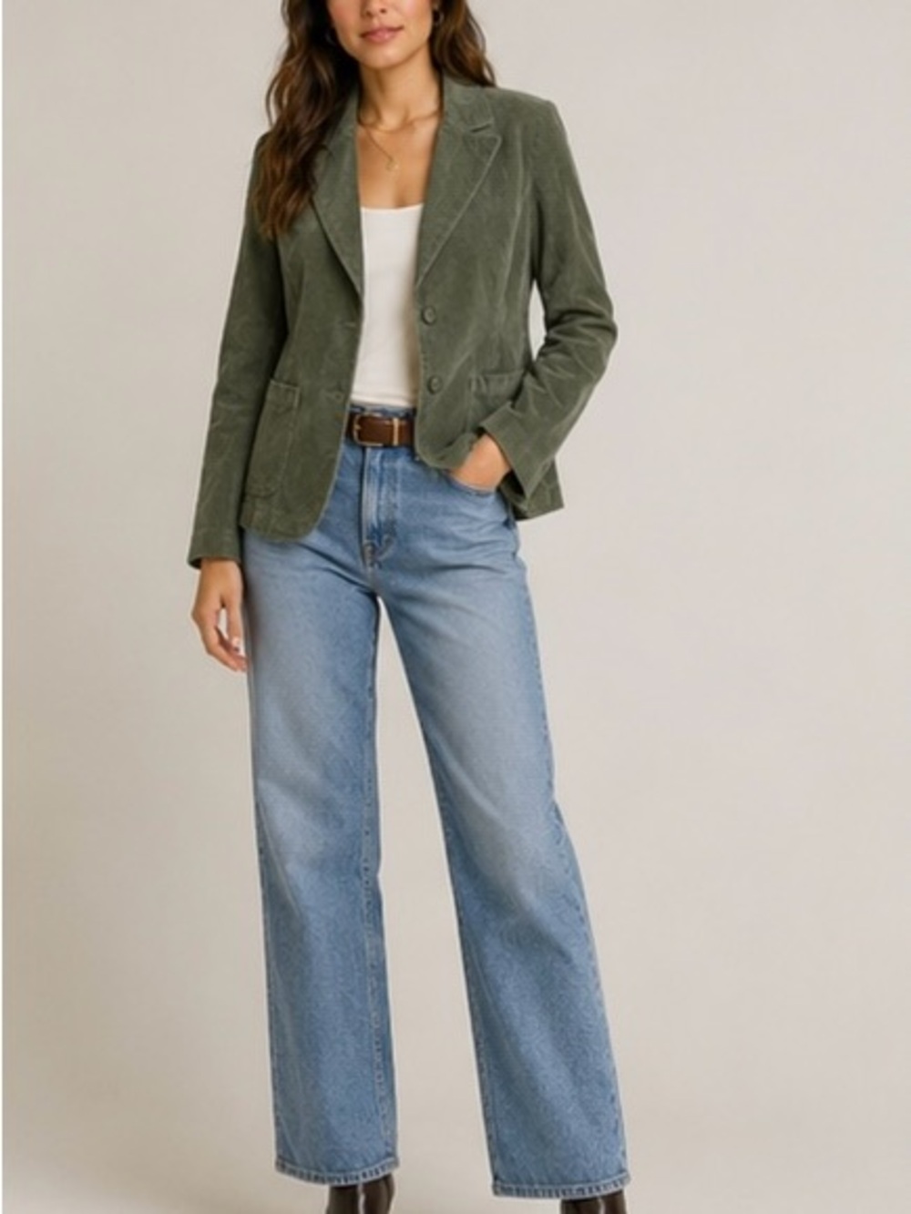 Jessica Olive Green Corduroy Jacket with Floral Lining